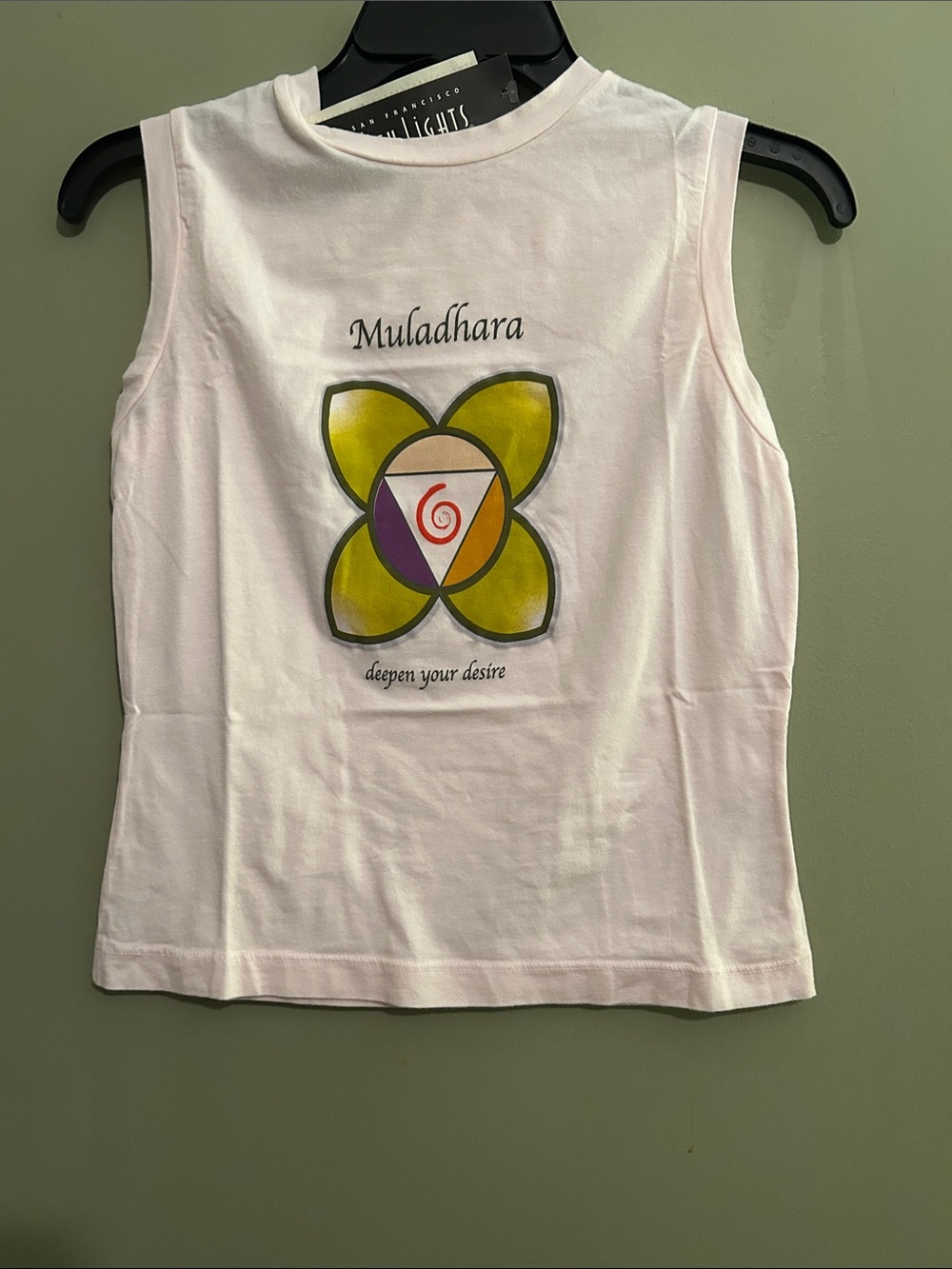 NWT City Lights Yogilates Muladhara Graphic Light Pink Sleeveless Tee Size S